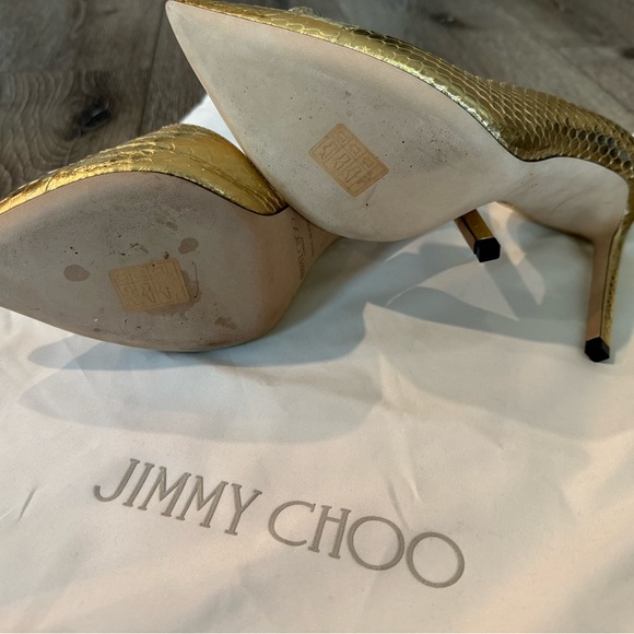 Jimmy Choo Sadira 100 Gold Embossed Python Leather Pumps - Picture 2 of 5